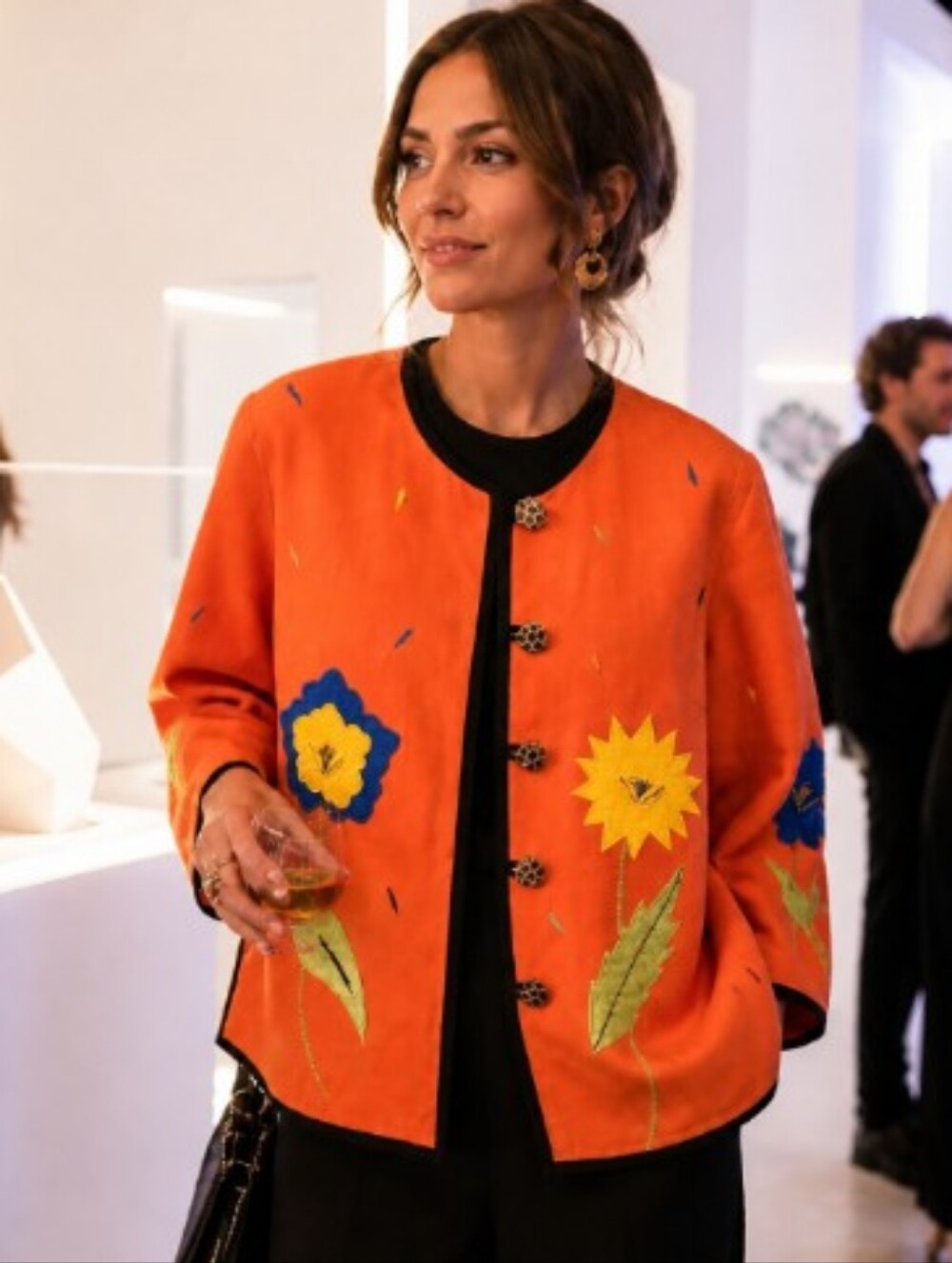 Allure Orange Floral Embroidered Jacket